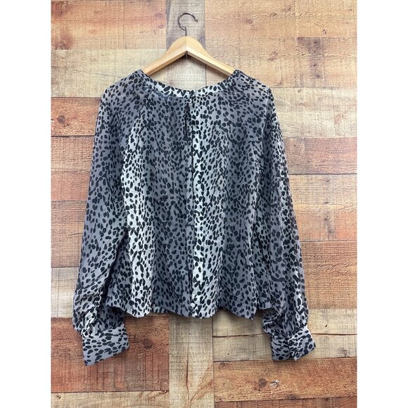Jennifer Lopez Sheer Animal Print Blouse Open Back Long Sleeve Lightweight L - Picture 7 of 8